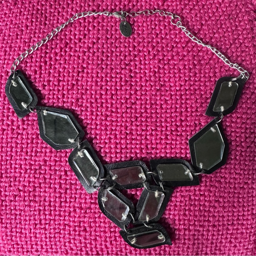 Bib Necklace by Zad - 1980’s - Mirror on Black Suede